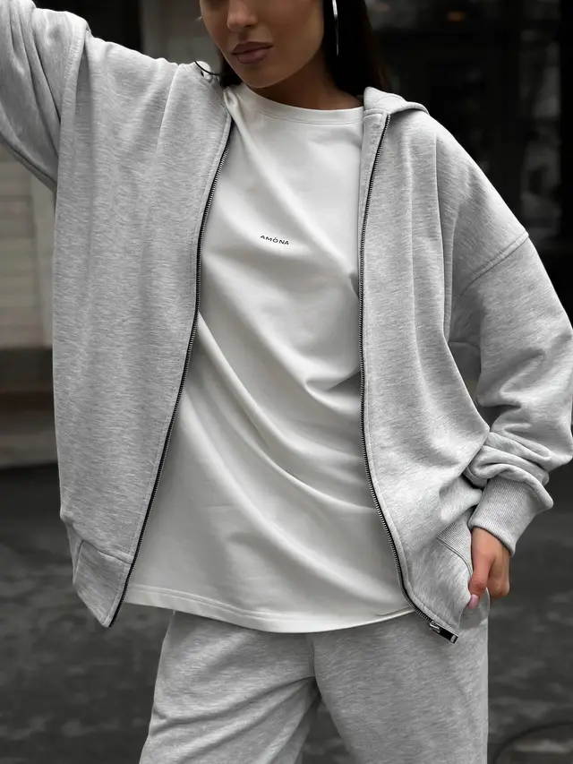 Street Style Long sleeved Coat And Trousers Two piece Set Light Gray - Shop at LoveMi