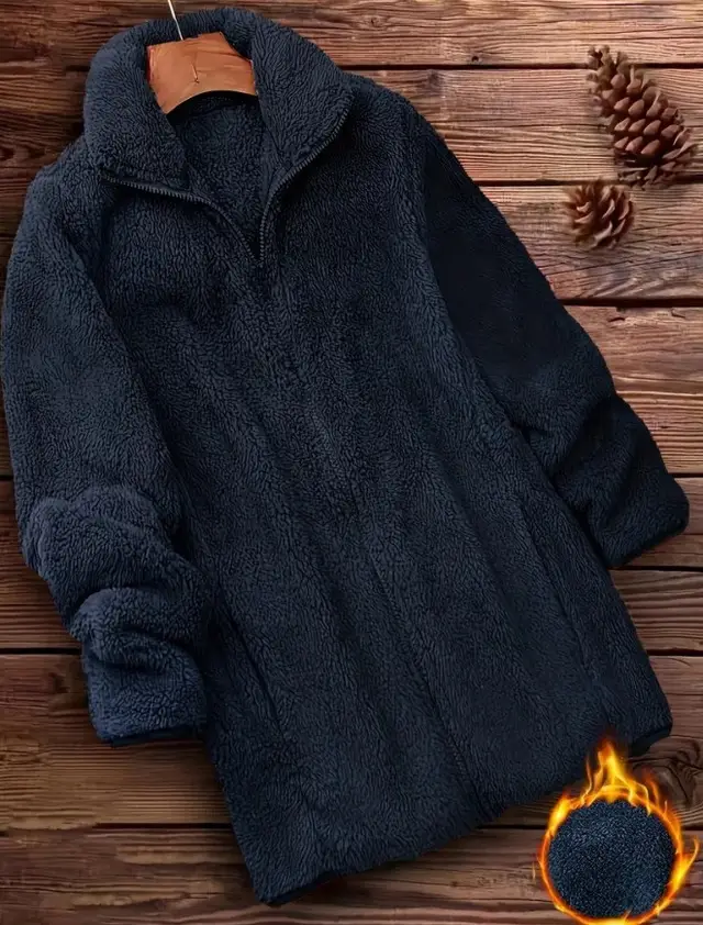 Fleece lined Outdoor Fleece Coat Double sided Fleece Jacket Navy Blue - Shop at LoveMi