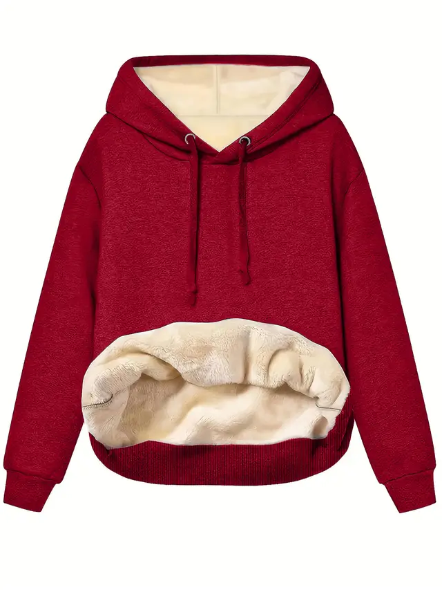 Fashionable All match Women's Warm Pocket Hooded Sweater Wine Red - Shop at LoveMi