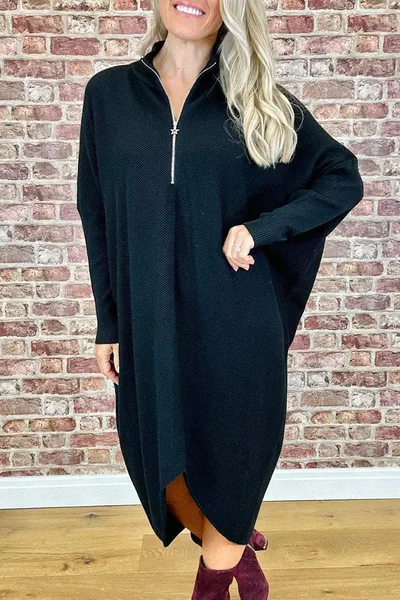 Women's Solid Color Knitted Loose Dress Black - Shop at LoveMi