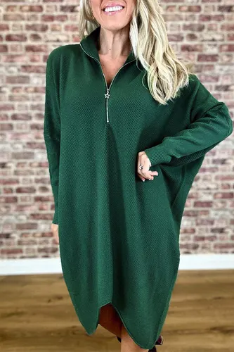 Women's Solid Color Knitted Loose Dress Dark Green - Shop at LoveMi