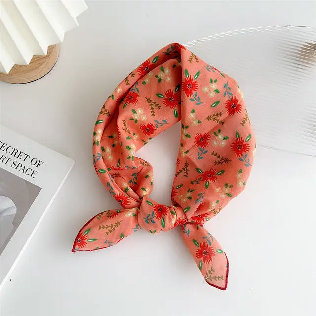 Women's Cotton And Linen Small Square Towel Silk Scarf Artistic All match Fashion 28B Autumn Orange - Shop at LoveMi