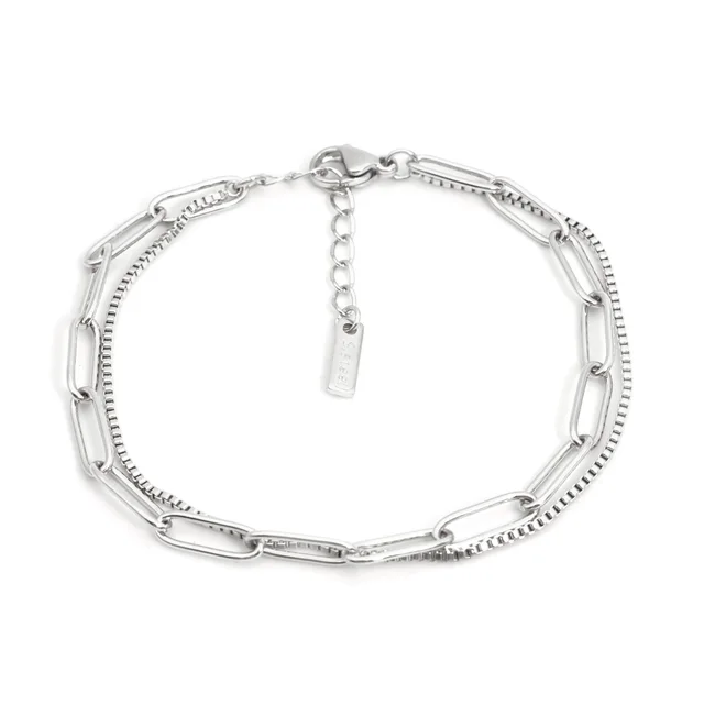 Double Layer Twin Titanium Steel Bracelet Ins Cold Style European And American Women Silver Pb928 - Shop at LoveMi