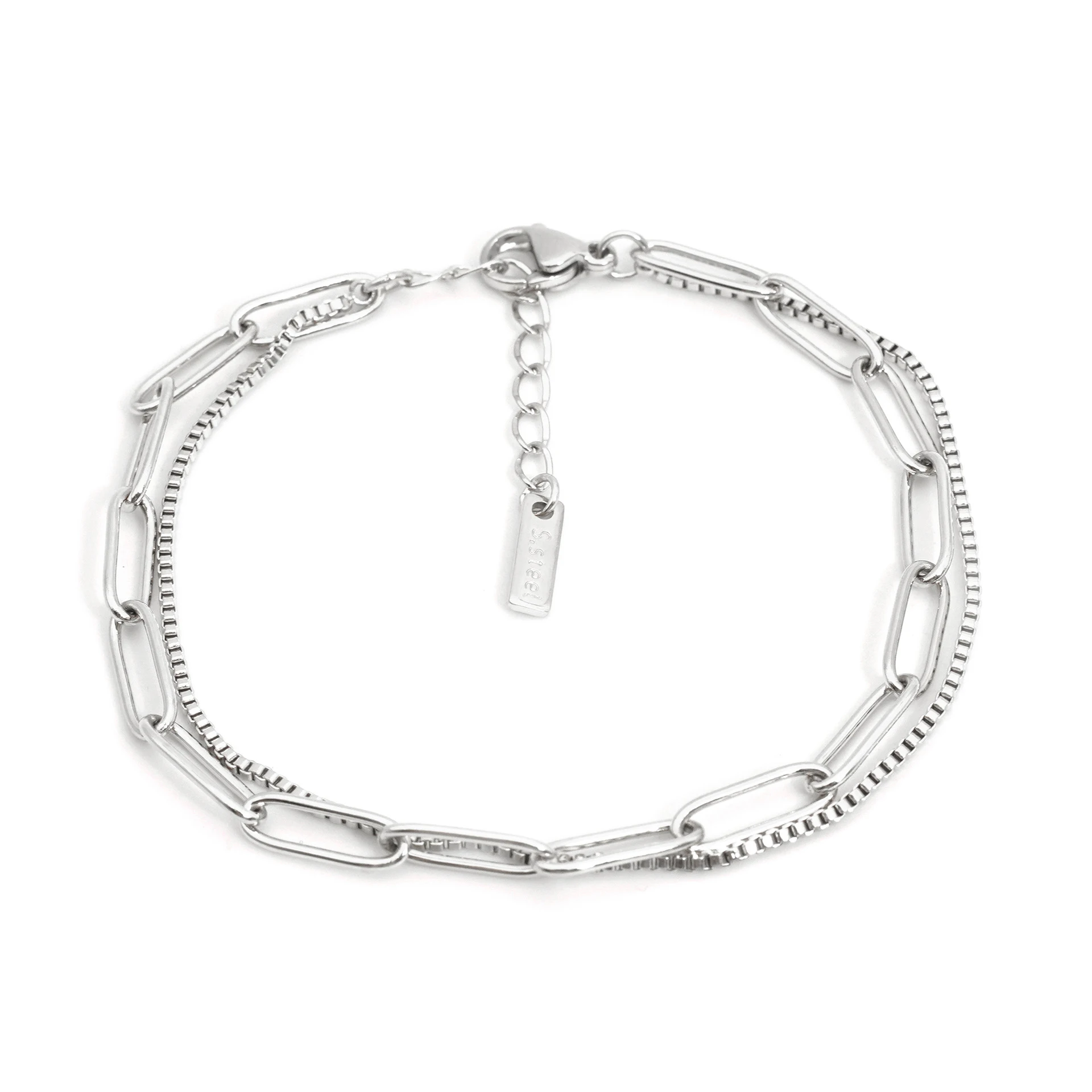 Double Layer Twin Titanium Steel Bracelet Ins Cold Style European And American Women - Silver Pb928