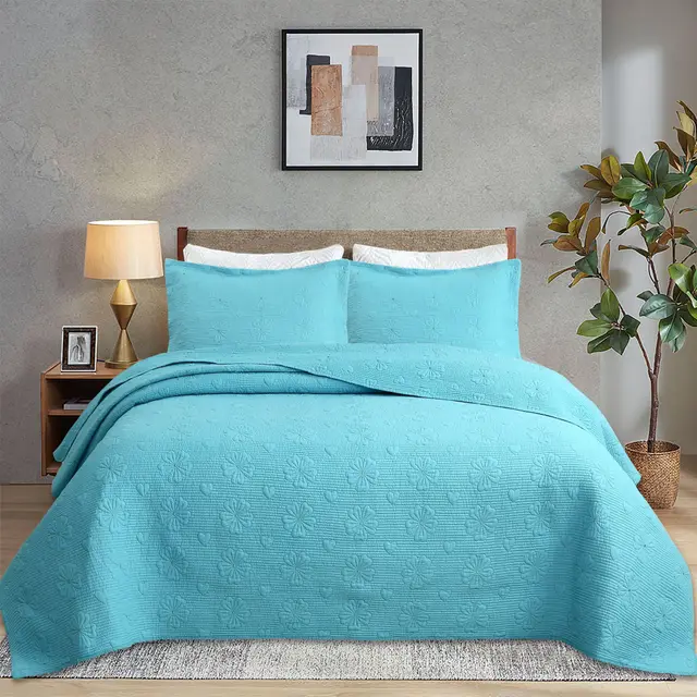 Household Minimalist Pure Cotton Bed Cover Three piece Set Heart Snowflake Blue - Shop at LoveMi