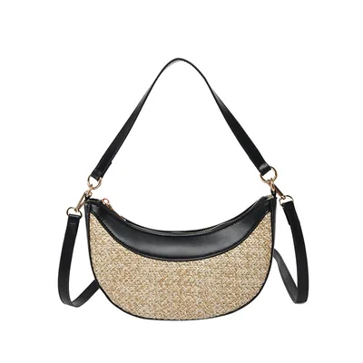 High grade Straw Special interest Design Shoulder Crossbody Dumpling Bag Black - Shop at LoveMi