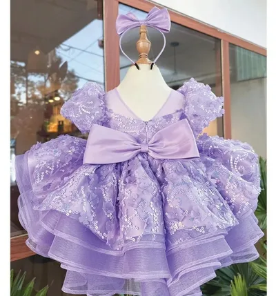 Butterfly Sequined Short Sleeve Princess Dress Children's A Hundred Day Birthday Dress Red - Shop at LoveMi