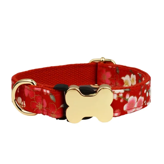 Flat Fabric Printed Grid Series Bone Buckle Dog Collar Red - Shop at LoveMi