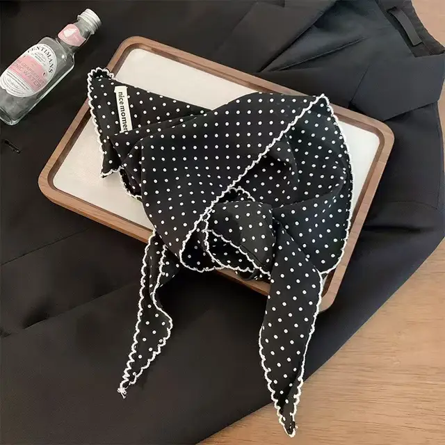 Women's Korean style Polka Dot Scarf Triangular Binder Lace up Waist Decorative Summer Black - Shop at LoveMi