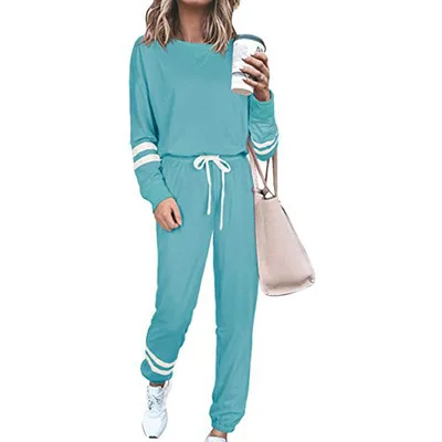 Women's Clothing Plus Size Loose fitting Solid Color Long Sleeves Casual Suit Blue - Shop at LoveMi