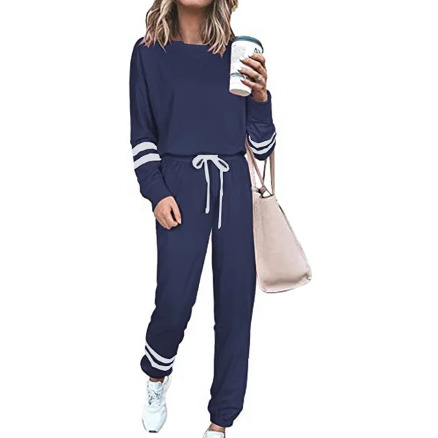 Women's Clothing Plus Size Loose fitting Solid Color Long Sleeves Casual Suit Dark Blue - Shop at LoveMi
