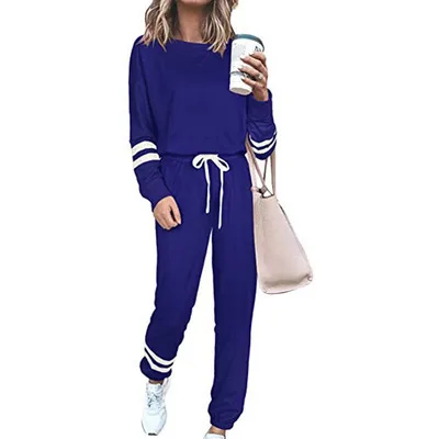 Women's Clothing Plus Size Loose fitting Solid Color Long Sleeves Casual Suit Navy - Shop at LoveMi