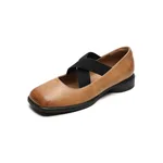 Women's Chunky Heel French Ballet Shoes - Brown