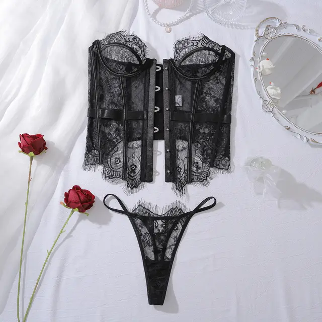 Fishbone Slimming Body Shaping Sexy Lingerie Set Black - Shop at LoveMi