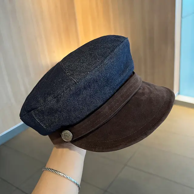 British Retro Octagonal Hat Fashionable Elegant Face looking Newsboy Hat Dark Blue Coffee Brim - Shop at LoveMi