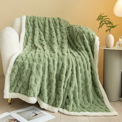 Dehaired Angora Jacquard Blanket Warm And Comfortable Thickened Home Leisure Green - Shop at LoveMi