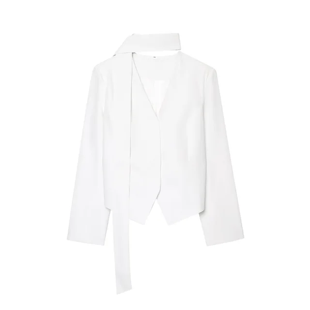 New Lace up Top Women's Niche Design Elegant Large V neck High grade Suit Jacket White - Shop at LoveMi