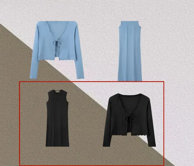 New Fashion Long Sleeve Cardigan Two piece Set French Fairy Dress Black - Shop at LoveMi