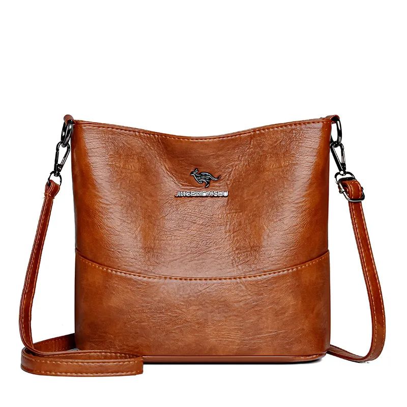 Women's Casual Solid Color Large Capacity Soft Leather Shoulder Bag - Yellow
