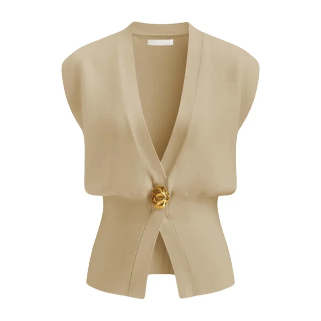 Women's Fashion V neck Button Sweater Cardigan Khaki - Shop at LoveMi