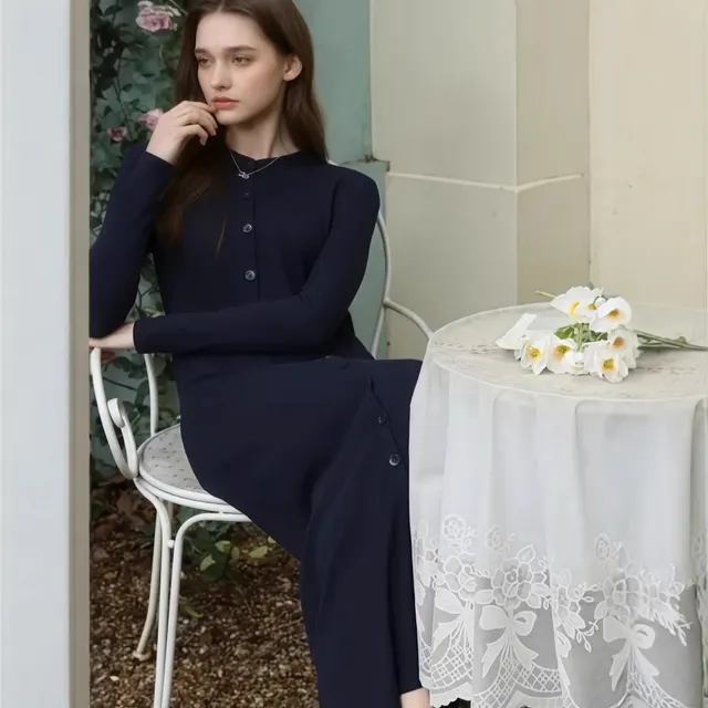Fresh Solid Color Round neck Long sleeved Dress Women's Clothing Spring New Personality Black - Shop at LoveMi