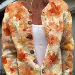 Digital Printing Cardigan Knitted Coat - Yellow