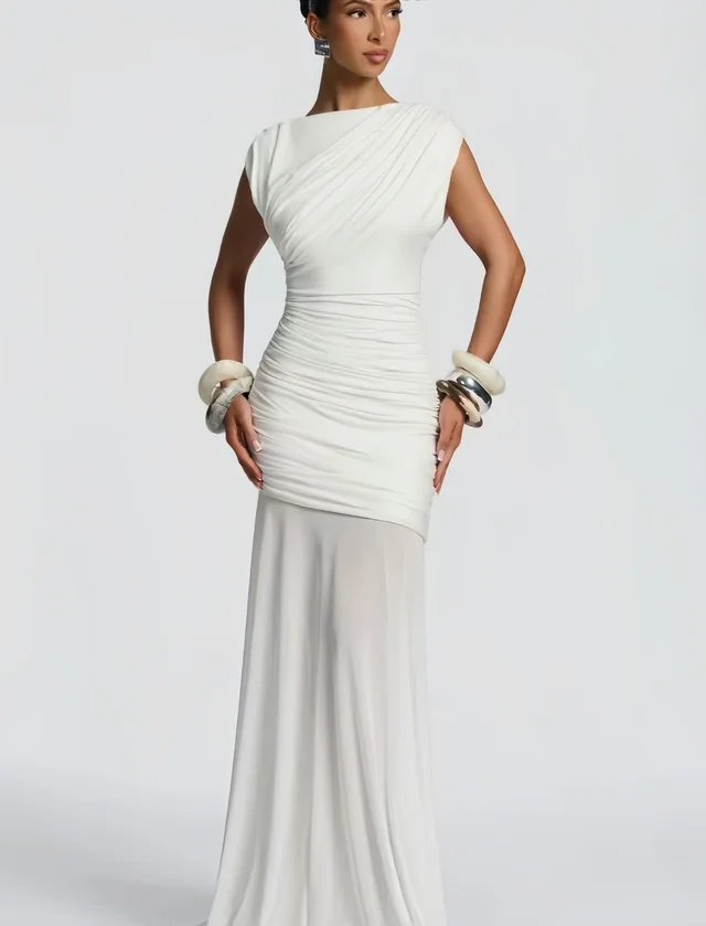 Mesh Stitching Long Dress Irregular Dress White - Shop at LoveMi