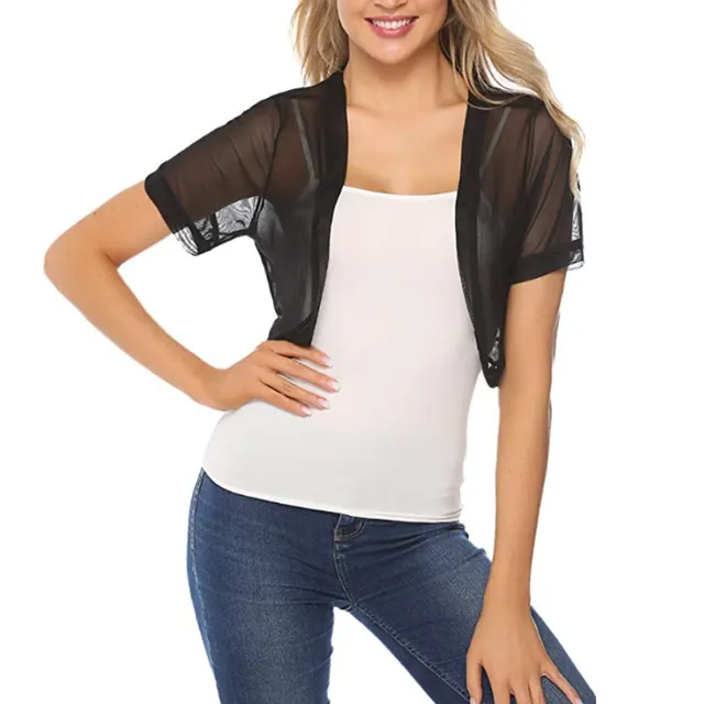 Solid Color Fashion Shorts Tulle Women's Shawl Top Black - Shop at LoveMi
