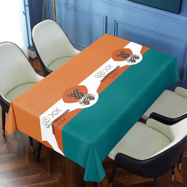 Non slip Pvc Waterproof And Oil proof Rectangular Coffee Table Tablecloth 9104 Orange Blue - Shop at LoveMi