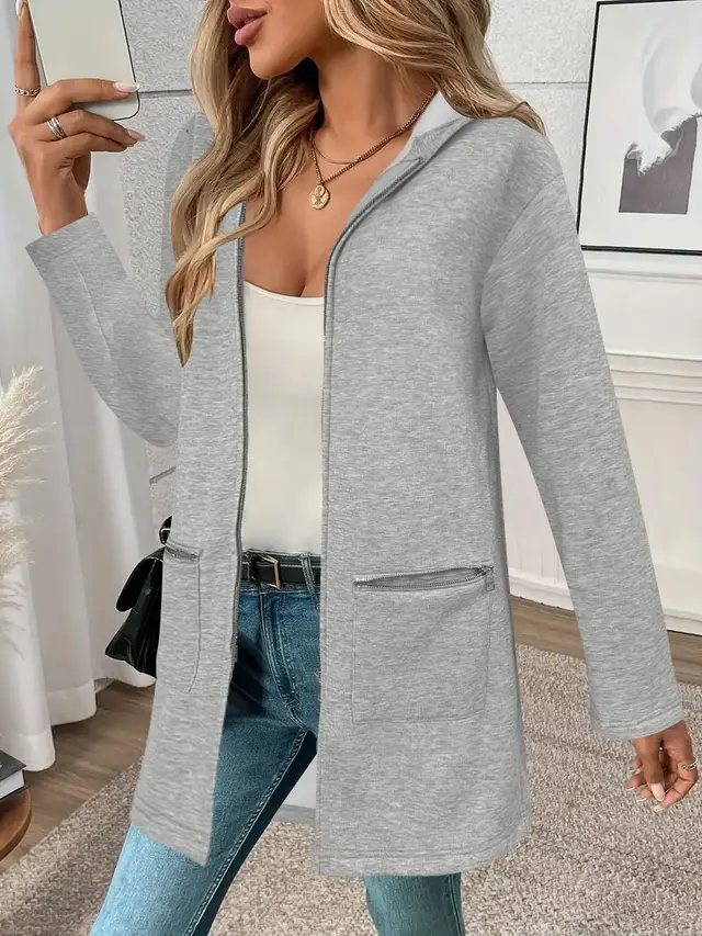 Loose Fashion Casual Mid length Cardigan Coat For Women Gray - Shop at LoveMi