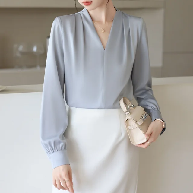 Spring And Autumn Long Sleeve High grade Blue Shirt Women's Top Blue - Shop at LoveMi