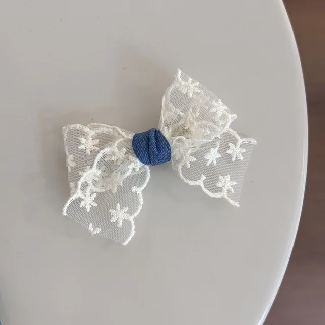 Lace Denim Blue Bow Barrettes Hairpin Beige Lace Barrettes - Shop at LoveMi