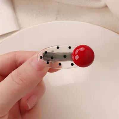 Red Stereo Love Heart shaped Hairpin French Retro Dots Willow Leaf Clip B2309 - Shop at LoveMi