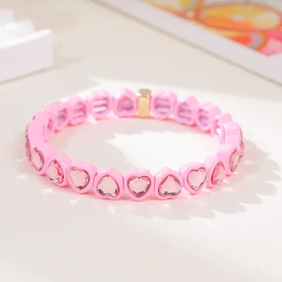 Rainbow Enamel Alloy Heart Bracelet Colorful Fashion Creative Stretch Bracelet Tcsl003 C - Shop at LoveMi