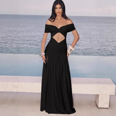 Backless Slim Fit European And American Style Dress Mesh Pleated Slit Skirt Black - Shop at LoveMi