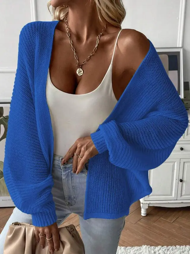 Batwing Sleeve Cardigan Solid Color Cardigan Blue - Shop at LoveMi