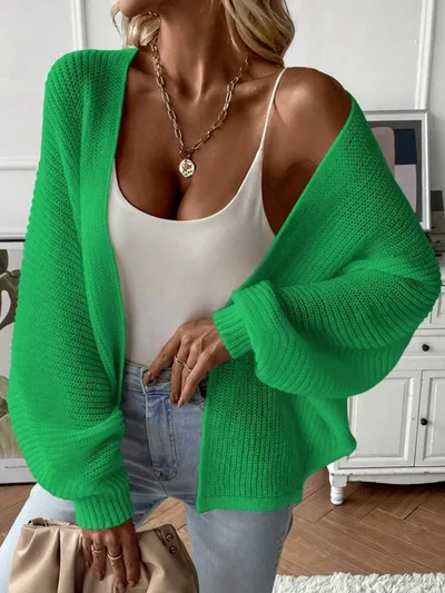 Batwing Sleeve Cardigan Solid Color Cardigan Green - Shop at LoveMi