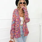 Rainbow Mixed Color Festival Dyed Short Cardigan Knitted Coat - Rose Red