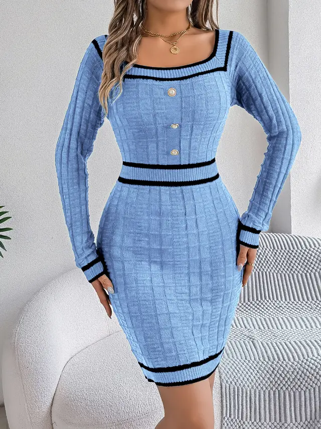 Women's Long sleeved Sweater Hip Skirt Light Blue - Shop at LoveMi