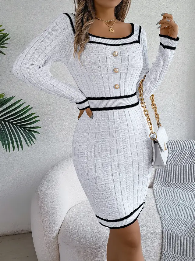 Women's Long sleeved Sweater Hip Skirt White - Shop at LoveMi