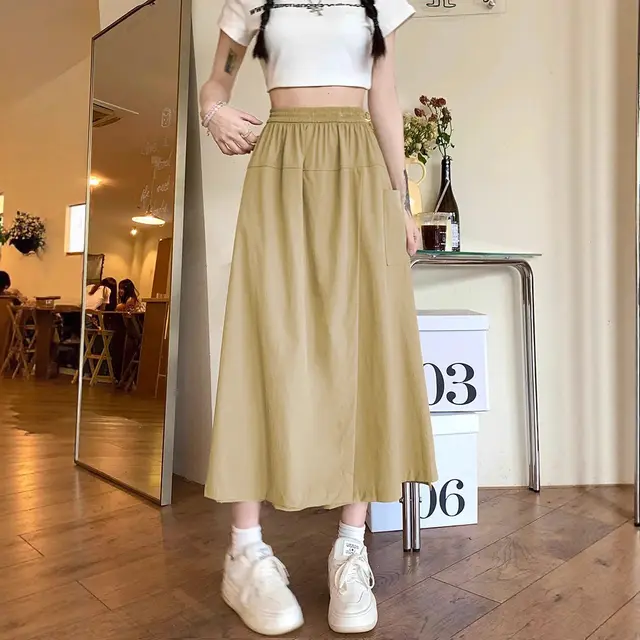 Fashion Casual All matching Comfortable Slimming And Wide Leg Skirt Camel - Shop at LoveMi