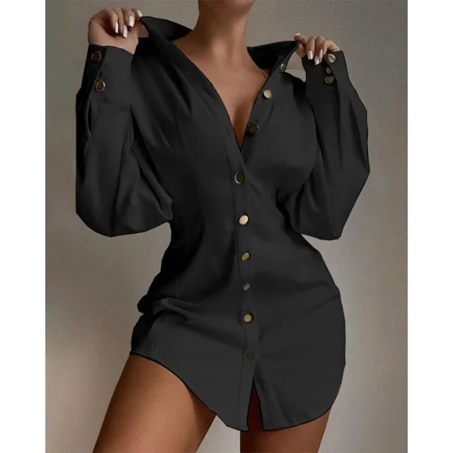 New Fashion Printed Waist controlled Fastener Decoration Women's Shirt Black - Shop at LoveMi