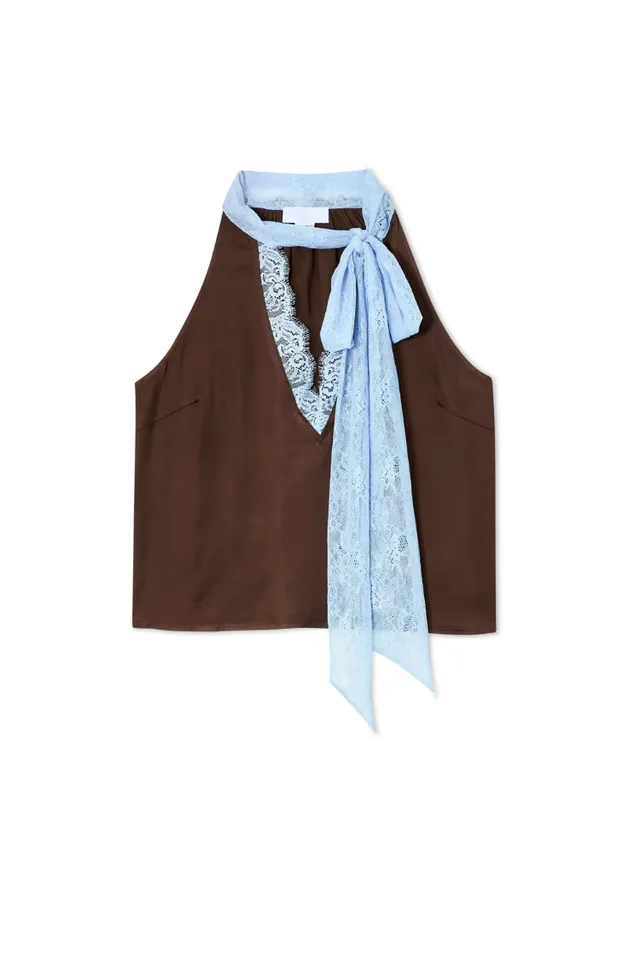 New Casual Loose Stitching Sleeveless Suit Brown Top - Shop at LoveMi