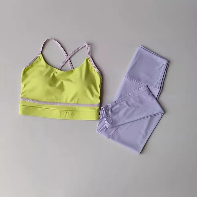 Women's Quick Drying Yoga Pants, Running Bike Sportswear Yellow Purple Suit - Shop at LoveMi