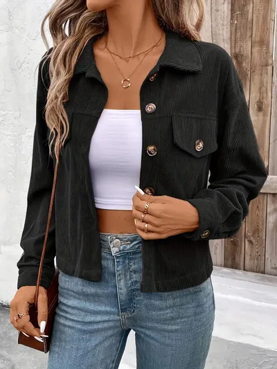 Women's Casual Long Sleeve Shirt Coat Button Jacket Retro Artistic Black - Shop at LoveMi