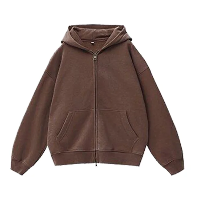 Fleece lined Distressed Hooded Cardigan Sweater Women's Top Distressed Brown - Shop at LoveMi