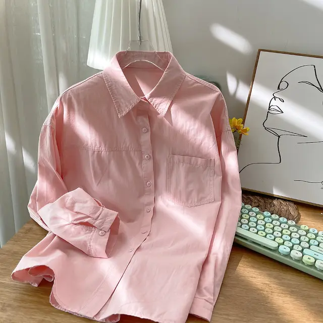 Korean Women's Outer Wear Underwear Solid Color Shirt Pink - Shop at LoveMi