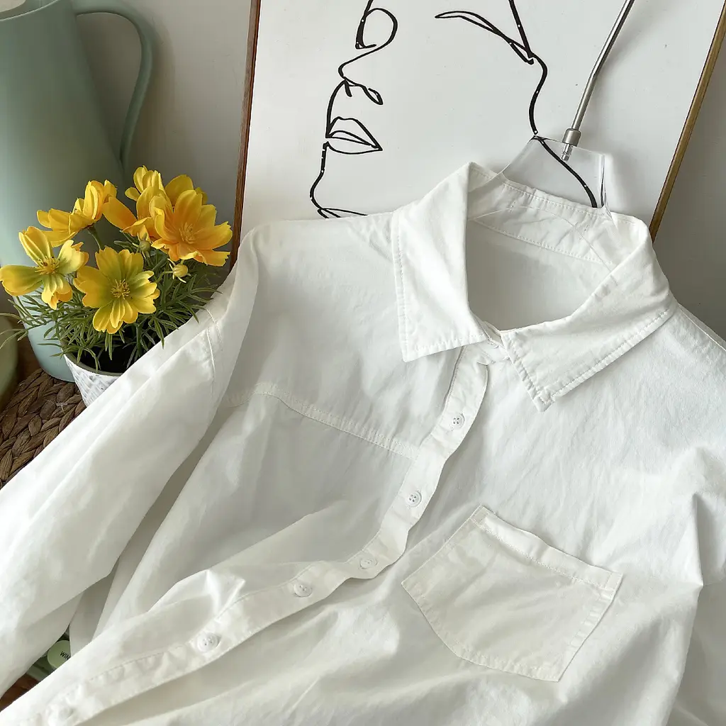 Korean Women's Outer Wear Underwear Solid Color Shirt - White