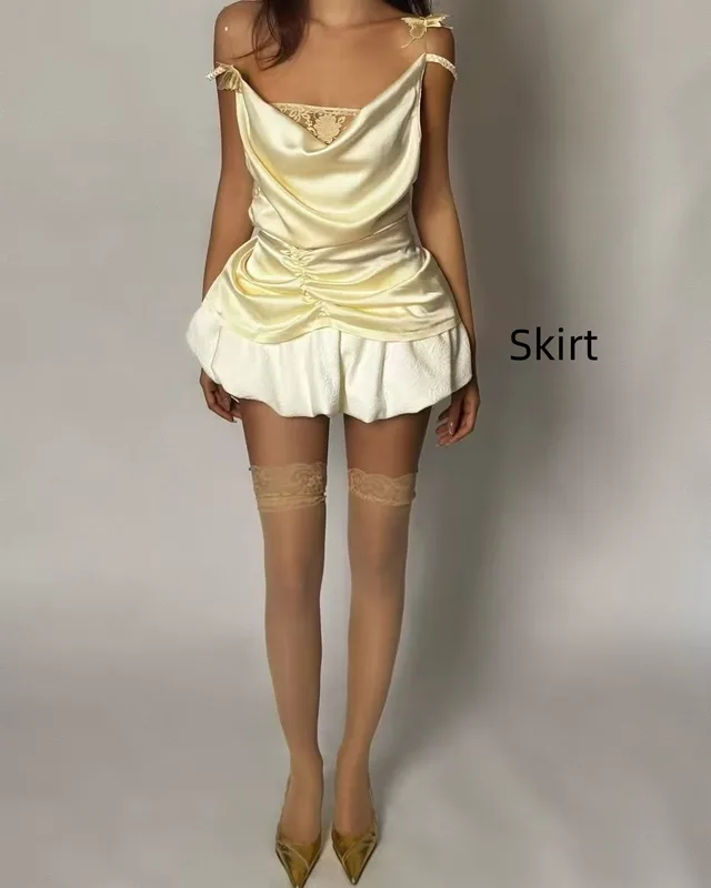 Swing Collar Slim fit Camisole Top Bud Skirt Outfit Skirt - Shop at LoveMi