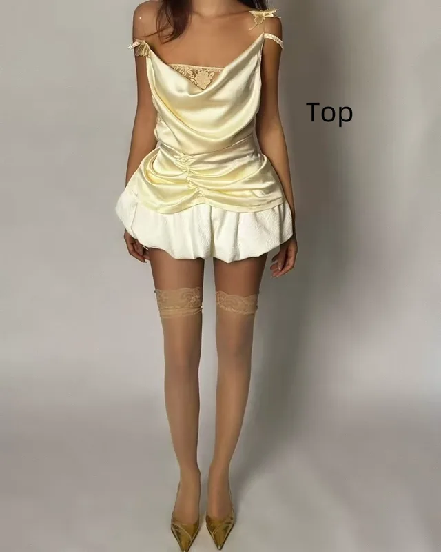 Swing Collar Slim fit Camisole Top Bud Skirt Outfit Top - Shop at LoveMi